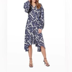 Joie Buckley Printed Midi Silk Dress In Graphite Blue Women’s XS Extra Small